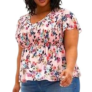 Torrid Floral Print Smocked Women's Pink Blouse Size 3X